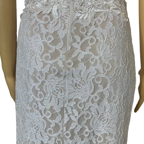 Sequin Hearts SZ XS Off White Two Piece Glitter Lace Gown Dress Lined Embroidery - Picture 11 of 16